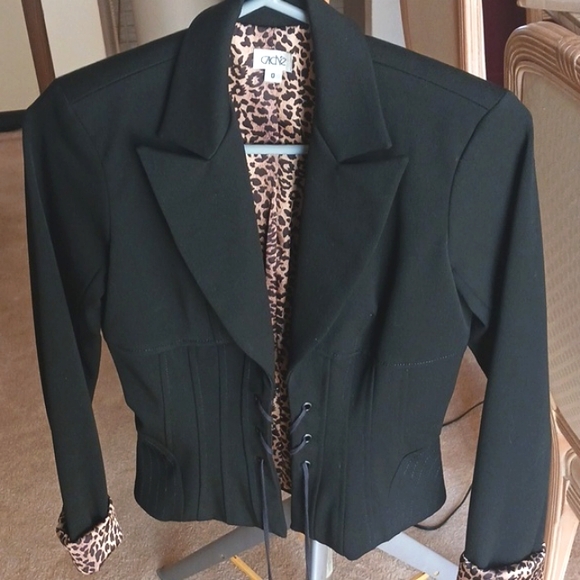 Women's Dress Jacket/Blazer "Vintage" Cache sz0, NEW black- animal print lining/ - Picture 11 of 16